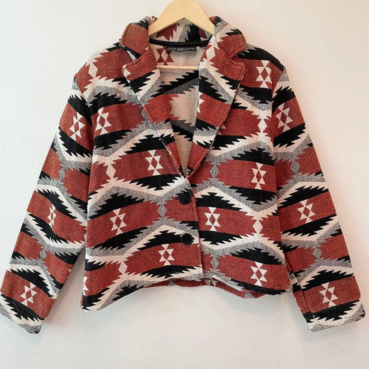 New Identity Aztec Western Red Black Embroidered Jacket