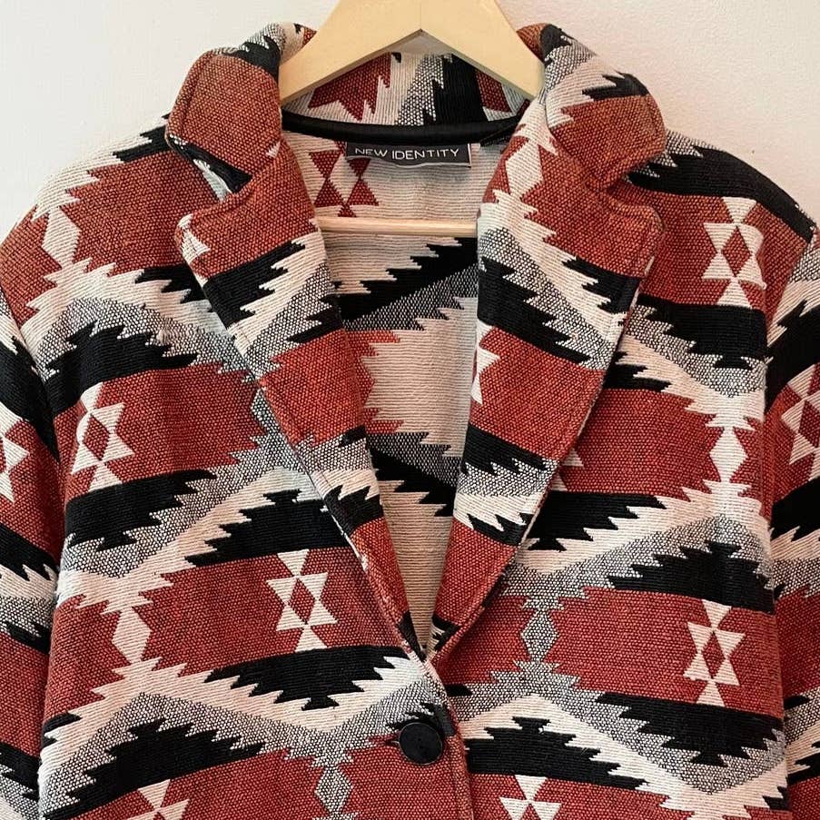 New Identity Aztec Western Red Black Embroidered Jacket