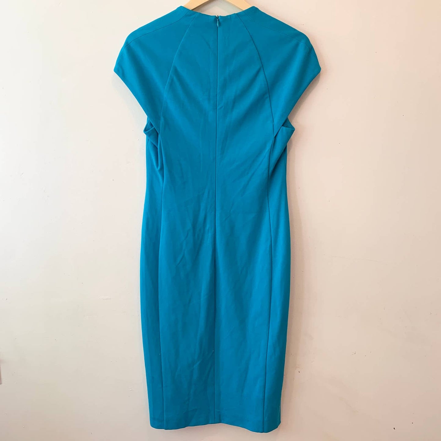 Escada Squareneck Knit Sheath Midi Dress Lagoon Blue 5012657 Size 38