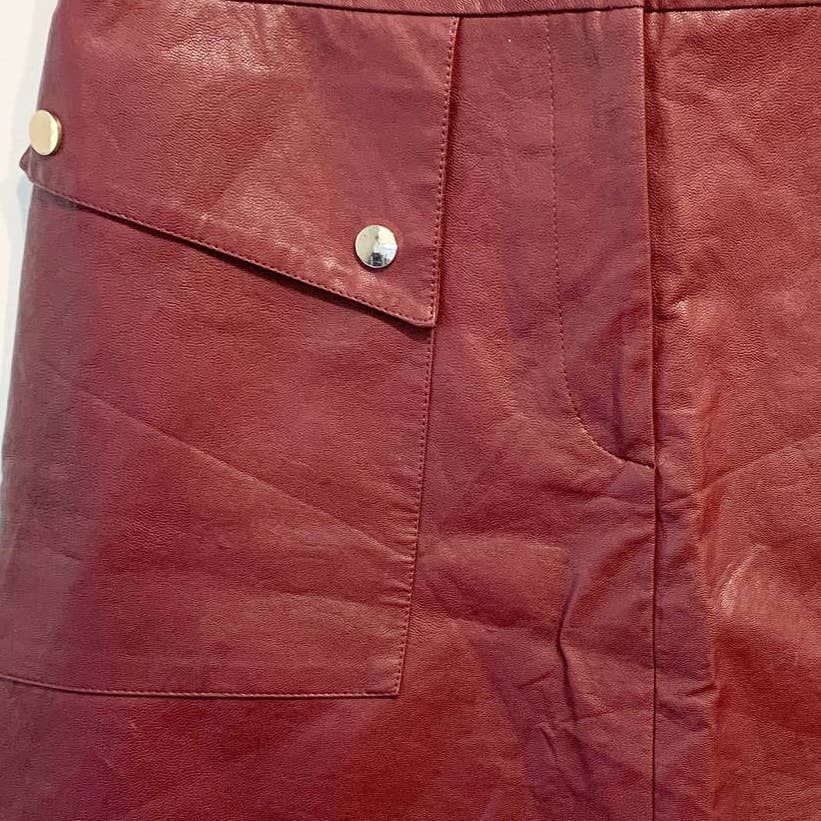 Zara Maroon Burgundy Faux Leather Mini Skirt sz Large