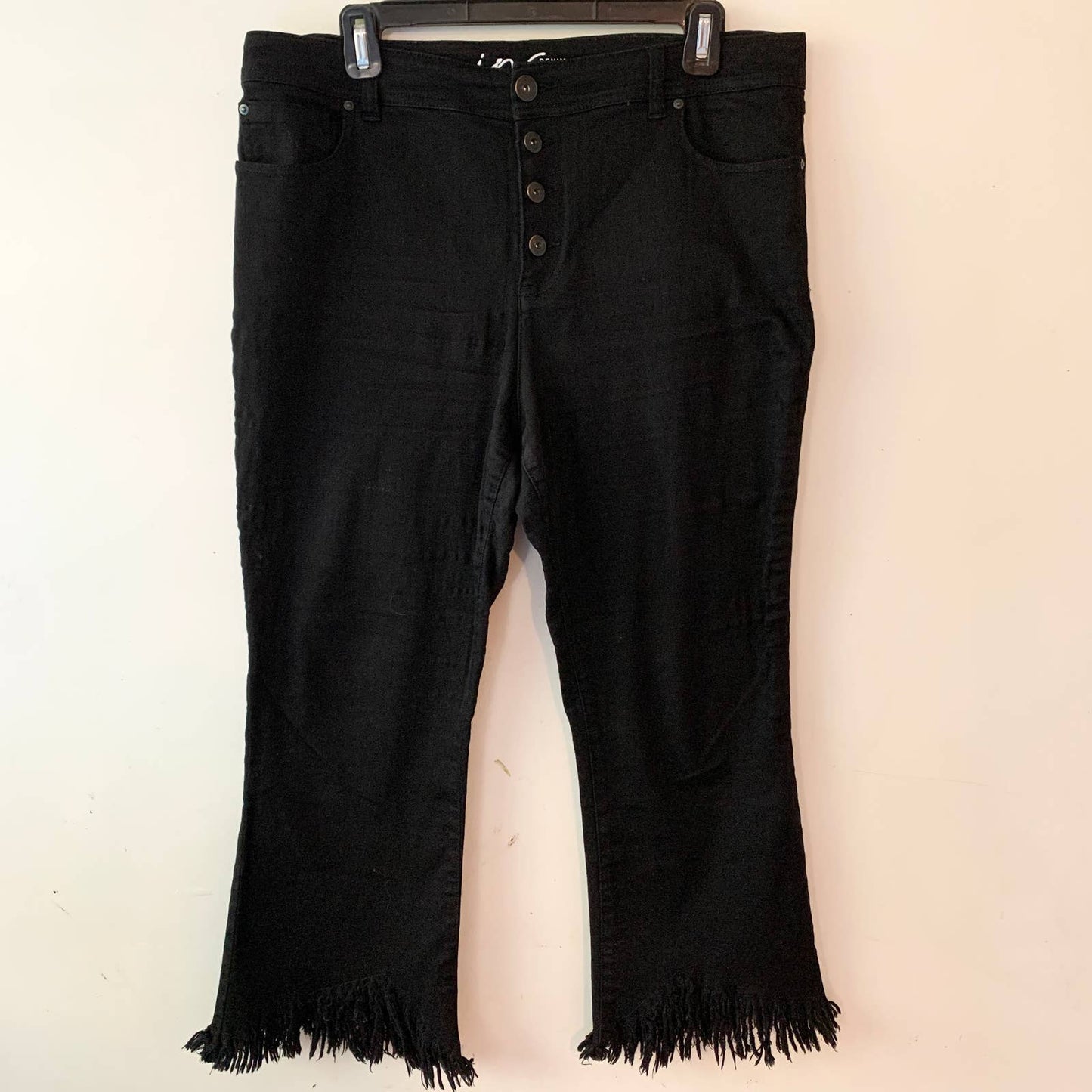 INC International Concepts Black Frayed Hem Cropped Button Fly Jeans 12