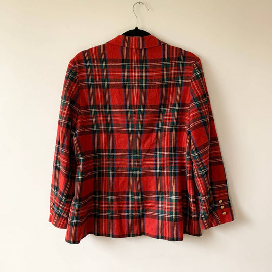 Vintage Personal Players Tartan Plaid Red Christmas Wool Blazer 16