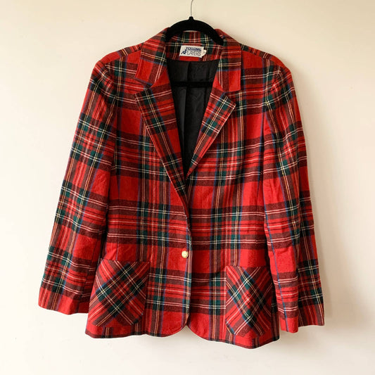 Vintage Personal Players Tartan Plaid Red Christmas Wool Blazer 16