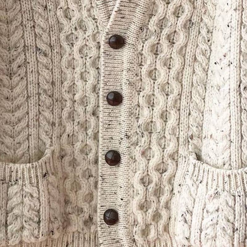 Tis It's Traditional Irish Cable Knit Wool Cardigan Sweater