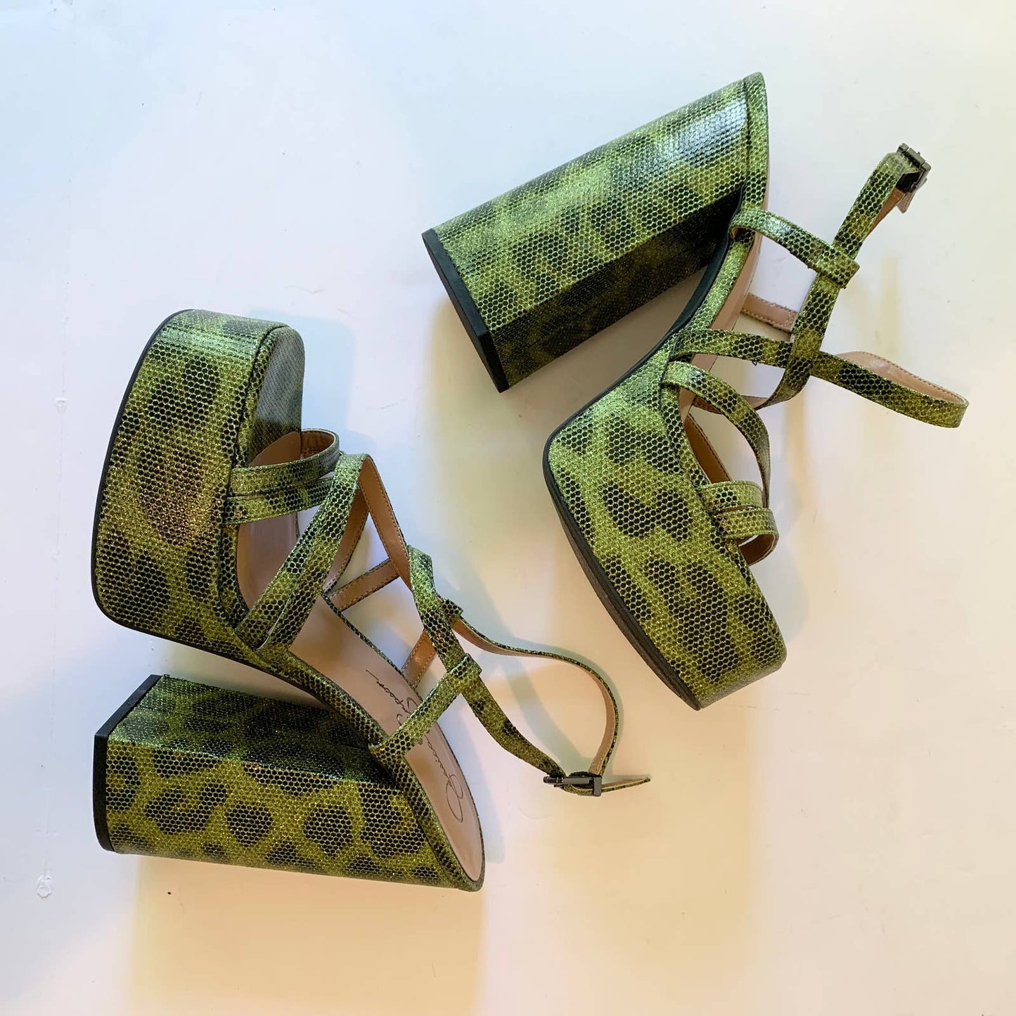 Jessica Simpson Salih Platform Animal Print Green Sandal 9.5