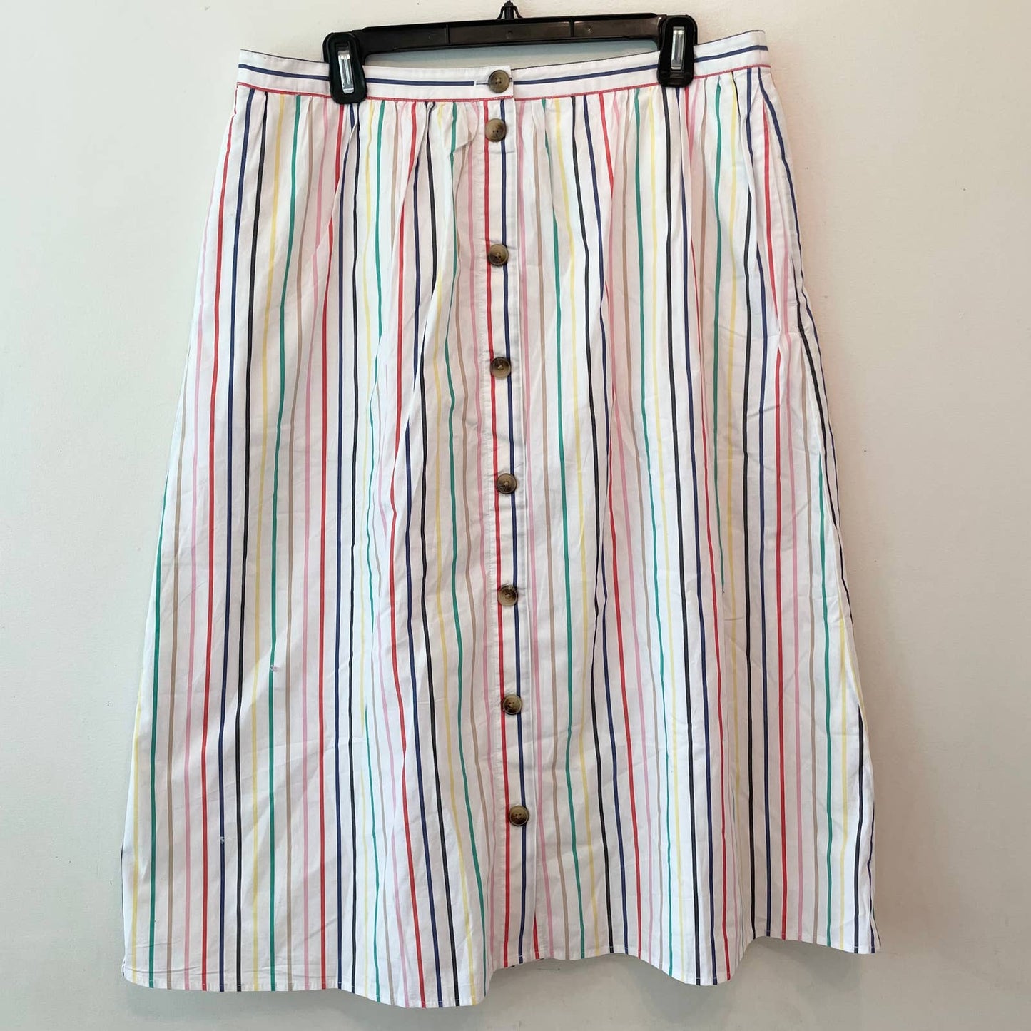 J. Crew Factory Rainbow Stripe Button Front Midi Skirt AO092