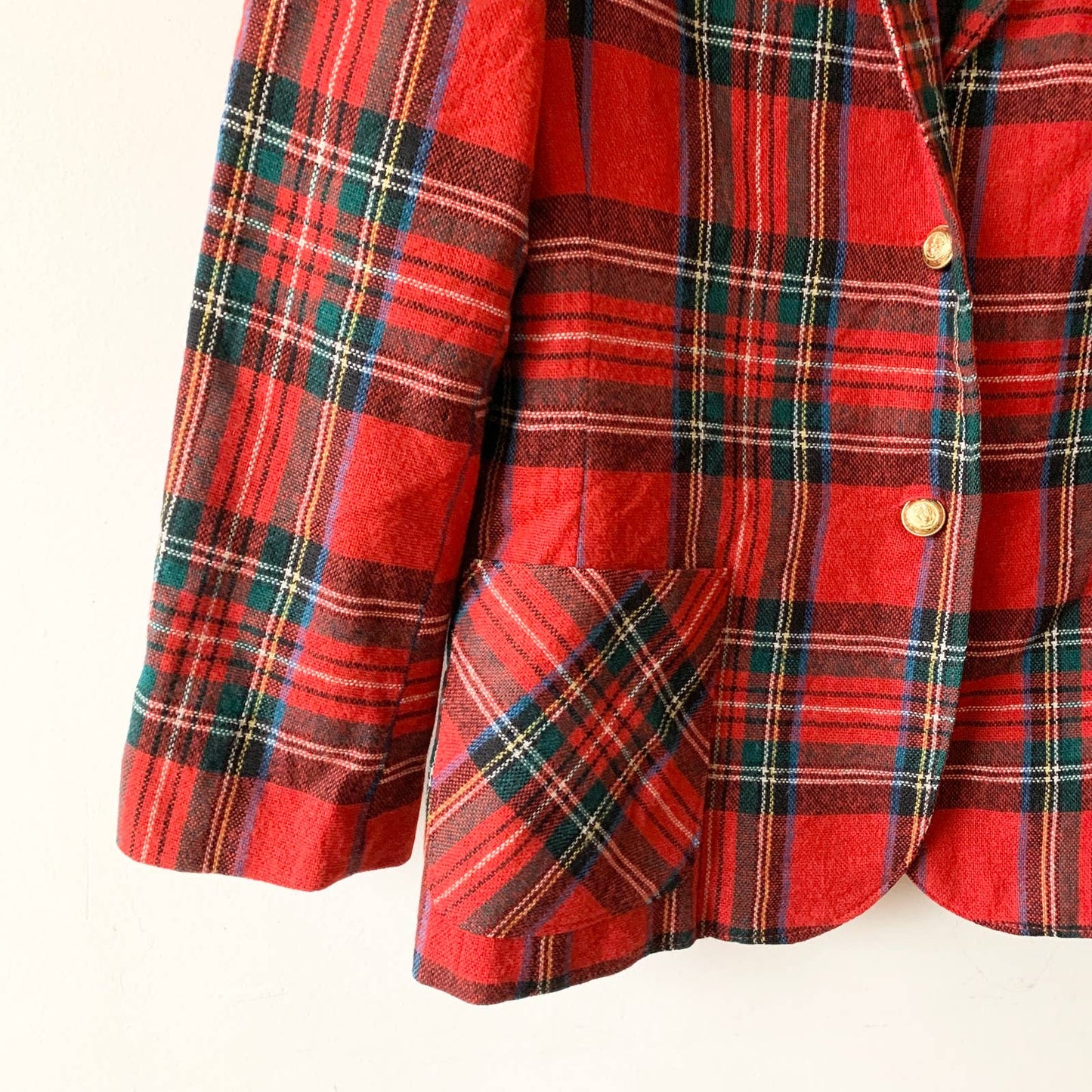 Vintage Personal Players Tartan Plaid Red Christmas Wool Blazer 16