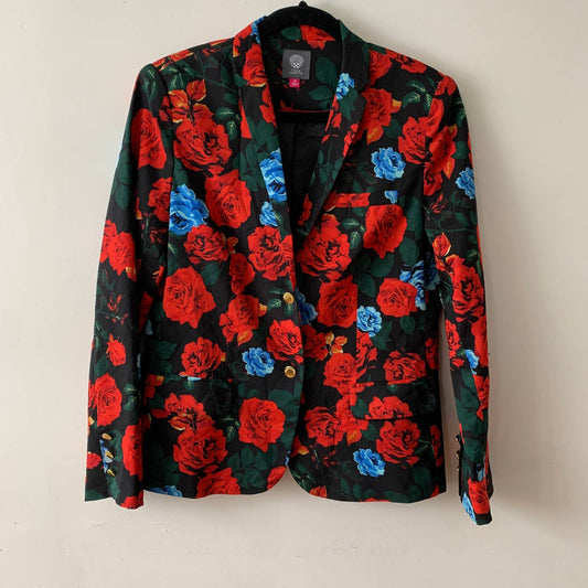 Vince Camuto Red Rose Floral Print Valentine's Satin Blazer 10