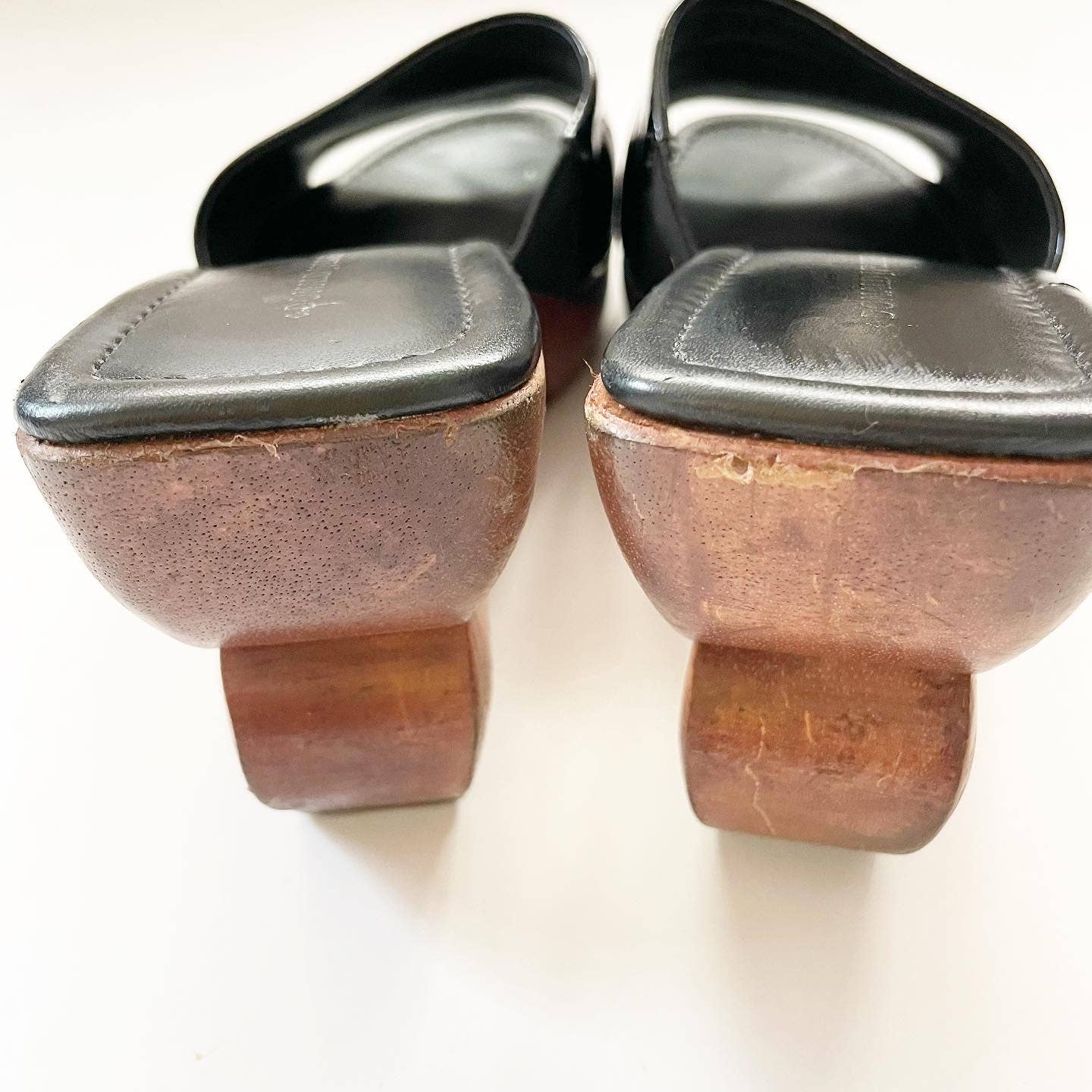 Donald J. Pliner Wish Black Wooden Square Heeled Patent Leather Mule Sandals
