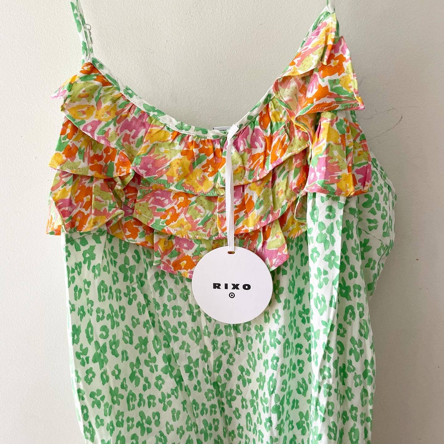 RIXO for Target Green Animal Print Floral Ruffle Slip Dress 1X
