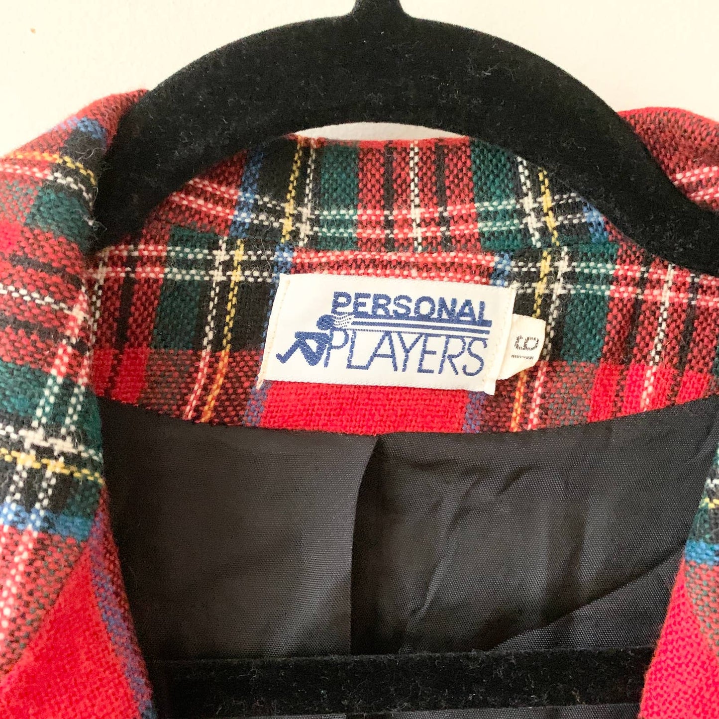 Vintage Personal Players Tartan Plaid Red Christmas Wool Blazer 16