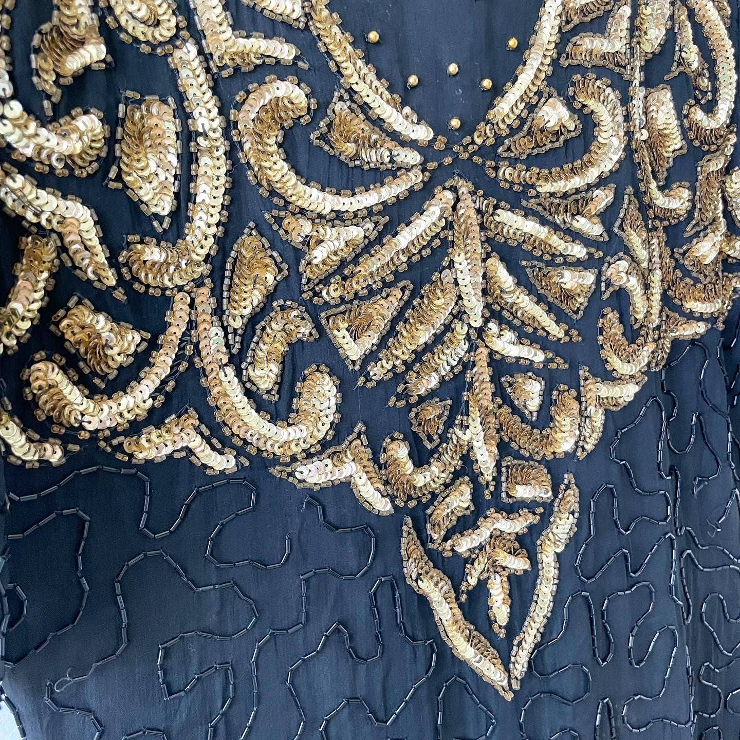 Vintage Denise Elle Black and Gold Sequin Beaded Dress