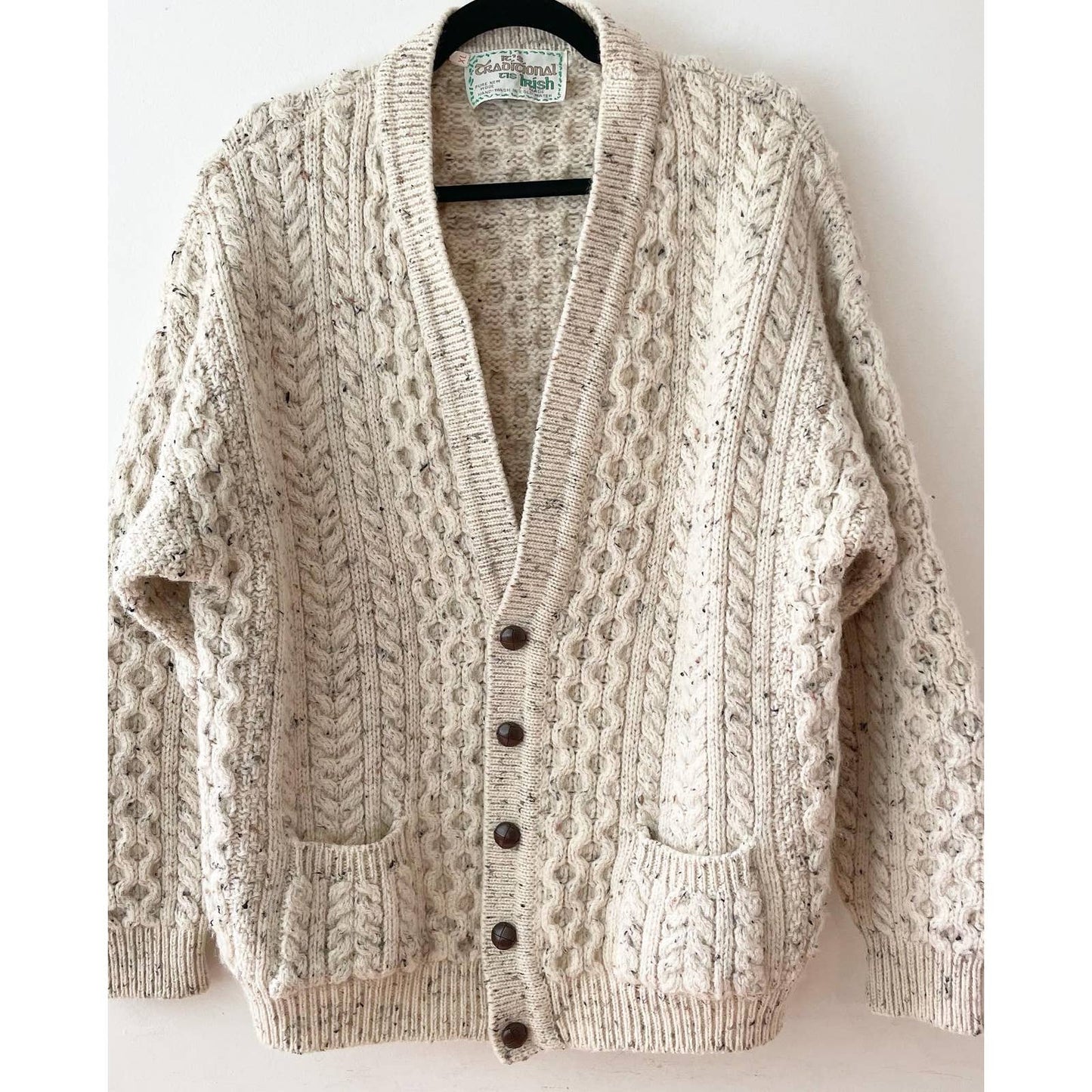 Tis It's Traditional Irish Cable Knit Wool Cardigan Sweater