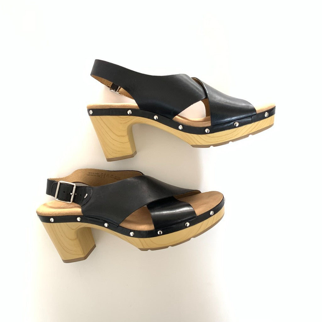 Clarks Ledella Club Women's Heeled Slingback Sandal Shoes Size 10 M Black and Tan