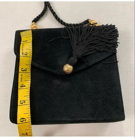 Vintage 90s Black Suede Small Shoulder Bag Purse Gold-Plated