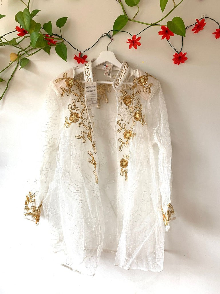 Vintage Jaisgumo White Gold Sequin Blazer Kimono 1X Plus