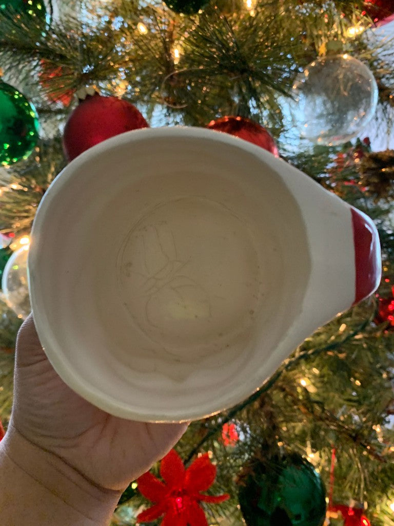 Vintage Handmade Laughing Closed Eyes Christmas Mini Santa Ceramic Mug