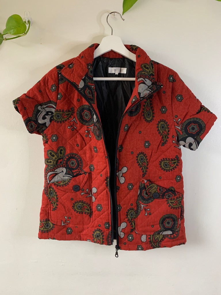 Mickey Print Quilted Short Sleeve Jacket Shacket Size Large