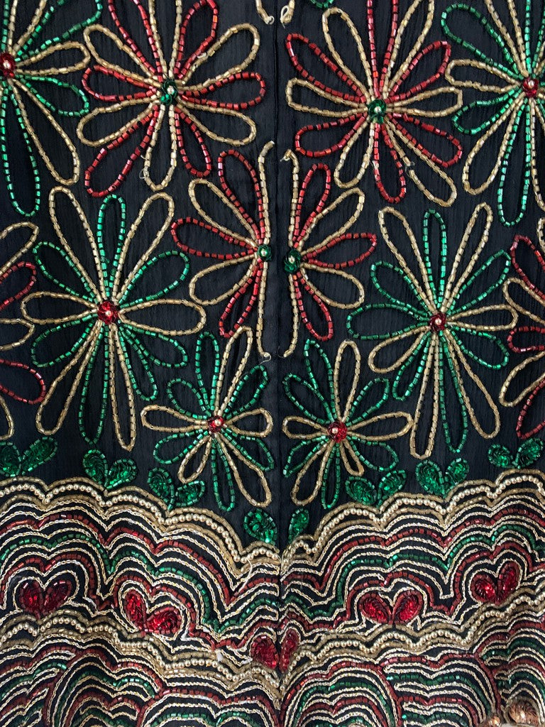 Vintage Laurence Kazar Beaded Silk Floral Heart Blouse Size L-XL