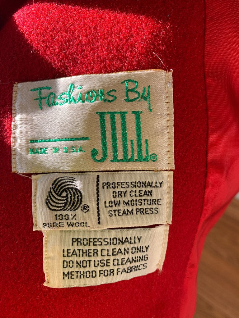 Vintage Fashions by 80s Jill Leather Trim Red Wool Overcoat Union Made