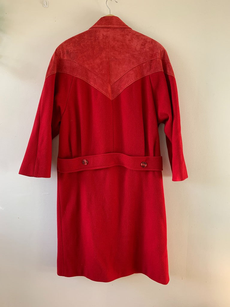 Vintage Fashions by 80s Jill Leather Trim Red Wool Overcoat Union Made
