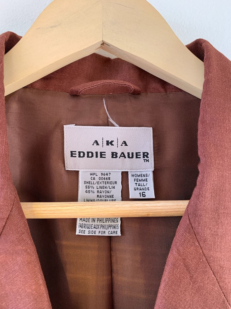 Vintage 90s Eddie Bauer Brown Linen Blend Blazer 16 Tall
