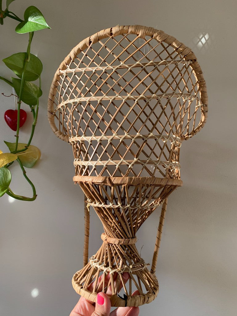 Vintage Medium Sized Wicker Decorative Peacock Chair Plant Stand