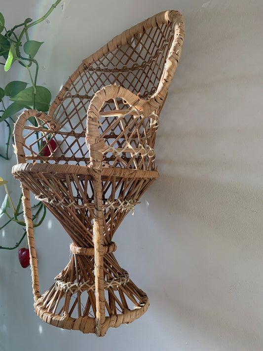 Vintage Medium Sized Wicker Decorative Peacock Chair Plant Stand