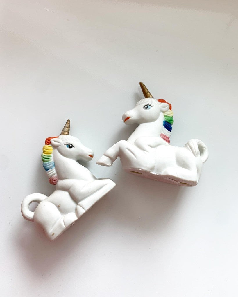 Vintage Porcelain Bisque Rainbow Mane Unicorns By Artmark Figurines Set Of 2