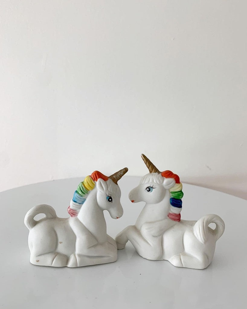 Vintage Porcelain Bisque Rainbow Mane Unicorns By Artmark Figurines Set Of 2