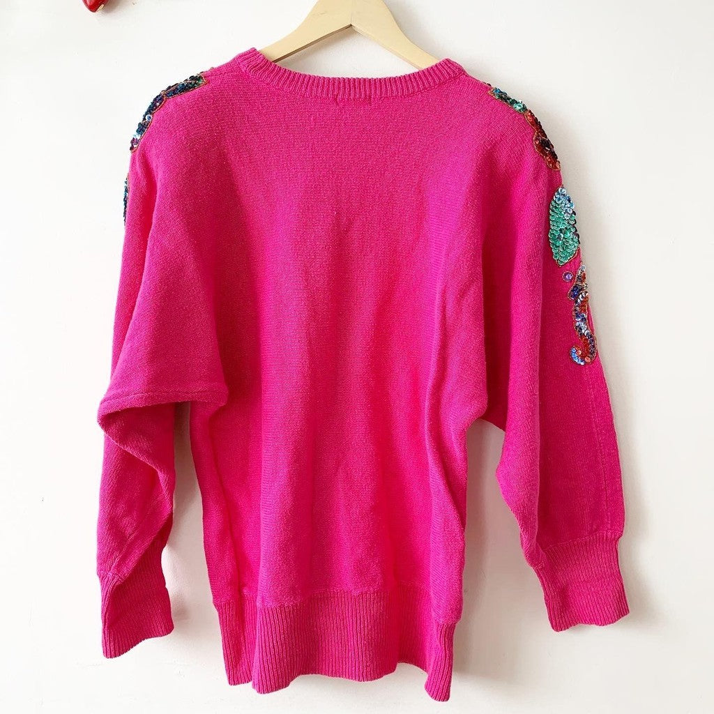 Vintage SML Glitz 80s Pink Sequin Sweater XL