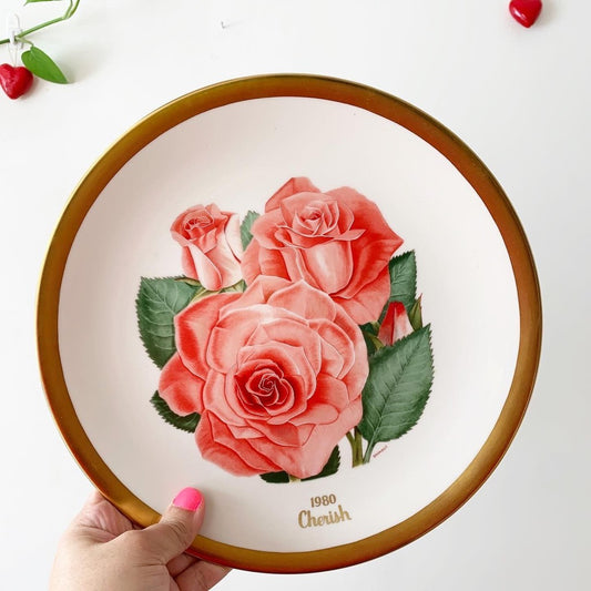 Vintage 1980 American Rose Society Ceramic Two-Piece Flower Collector Plate