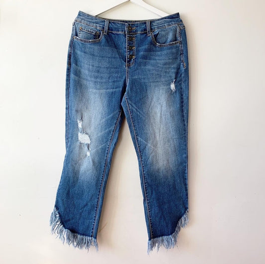 INC International Concepts Women Straight Leg High Rise Button Fly Frayed Hem Jeans Size 10 Regular