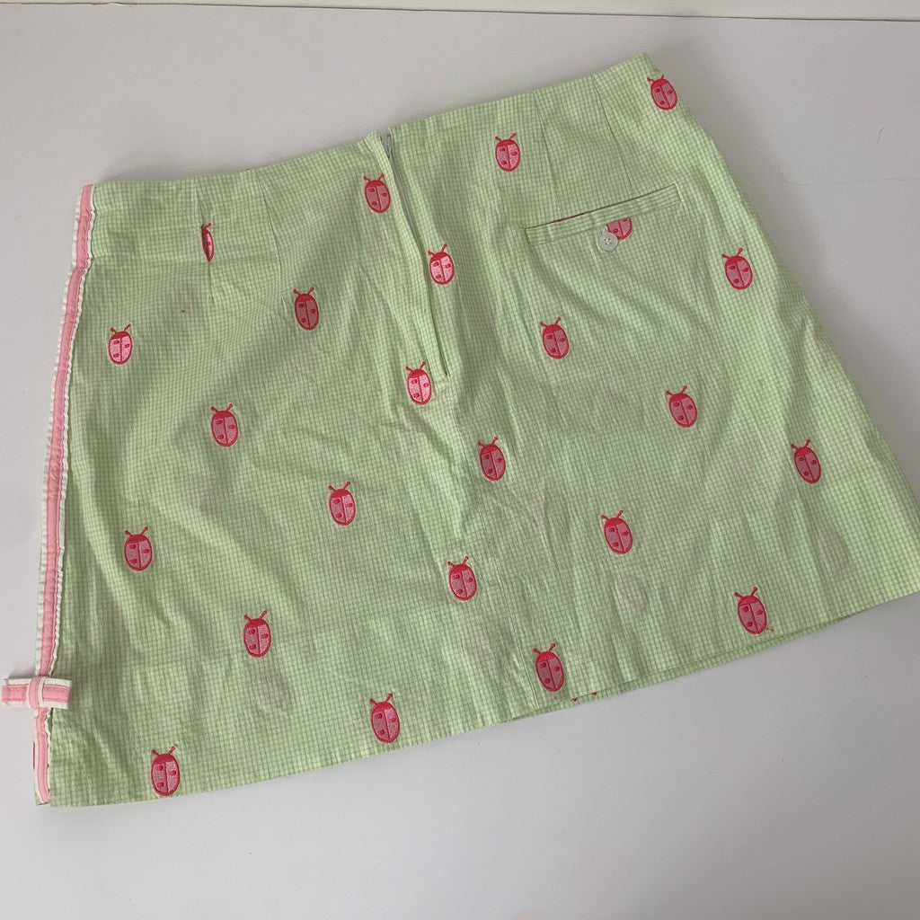 Lilly Pulitzer Vintage Green, White, Pink Embroidered Ladybug Mini Skirt 10