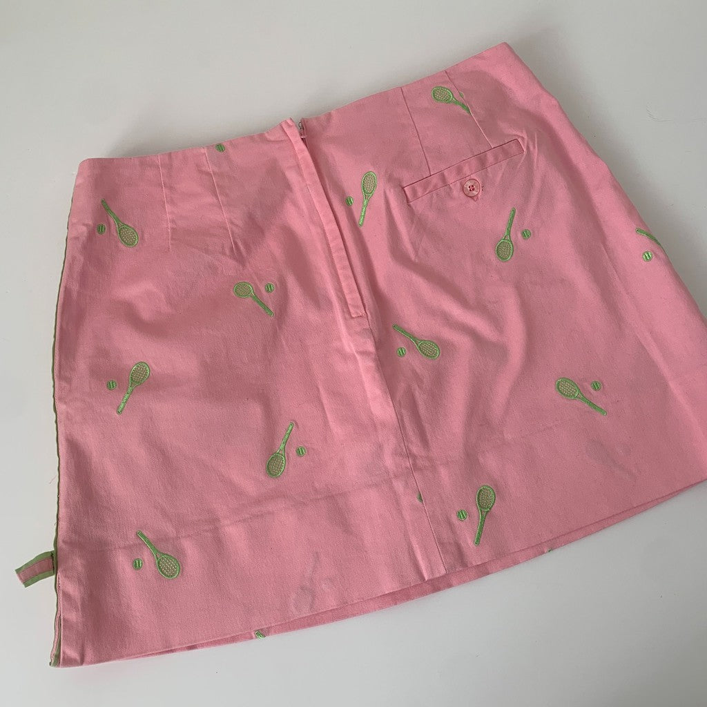 Vintage Lilly Pulitzer Pink & Green Tennis Rackets Mini Skirt 8