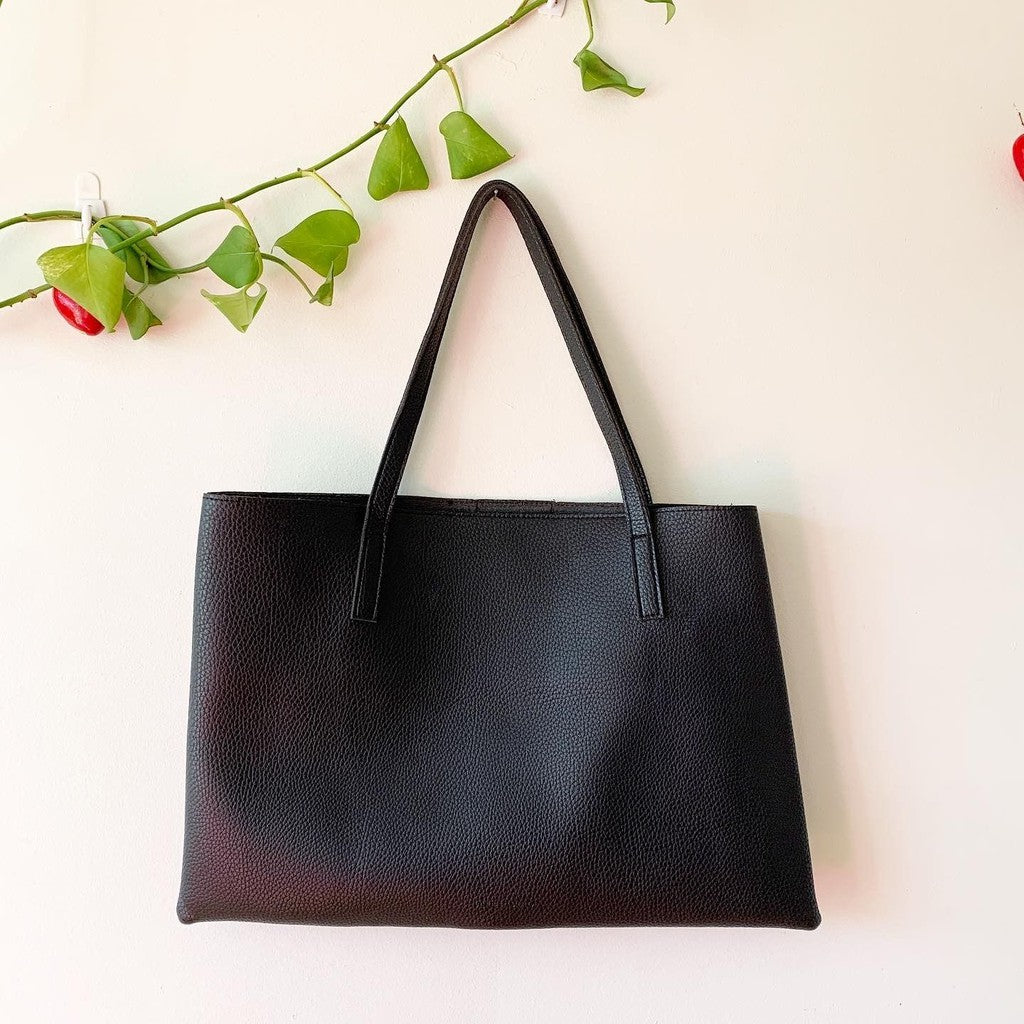 Vince Camuto Black & Gray Vegan Leather Luck Tote Bag
