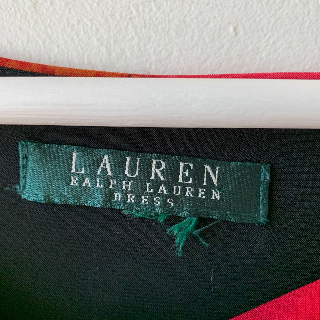 Lauren Ralph Lauren Black & Pink Knee Length Sheath Pullover Floral Long Sleeve Dress