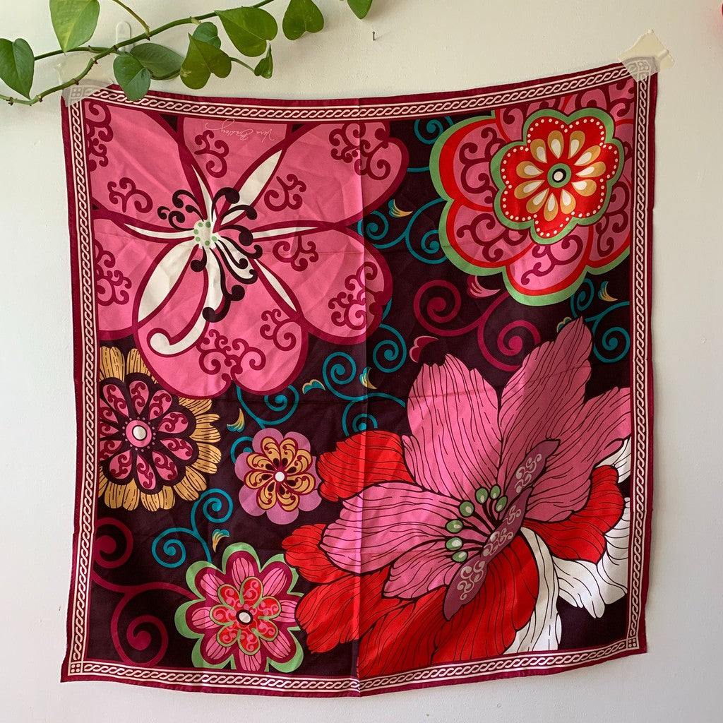 Vera Bradley Pink & Multicolor Silk Floral Square Scarf