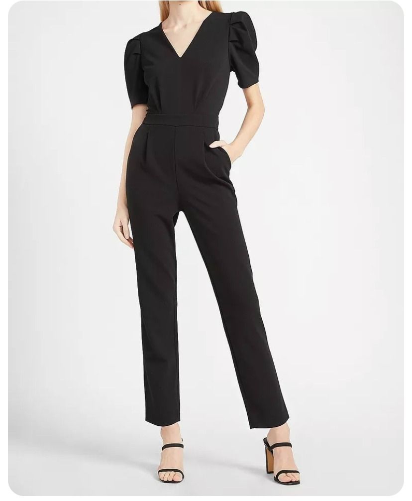 Express Black Puff Sleeve Tapered Jumpsuit M