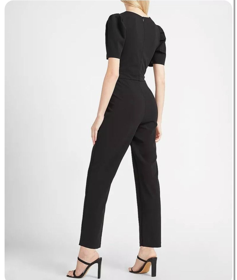 Express Black Puff Sleeve Tapered Jumpsuit M