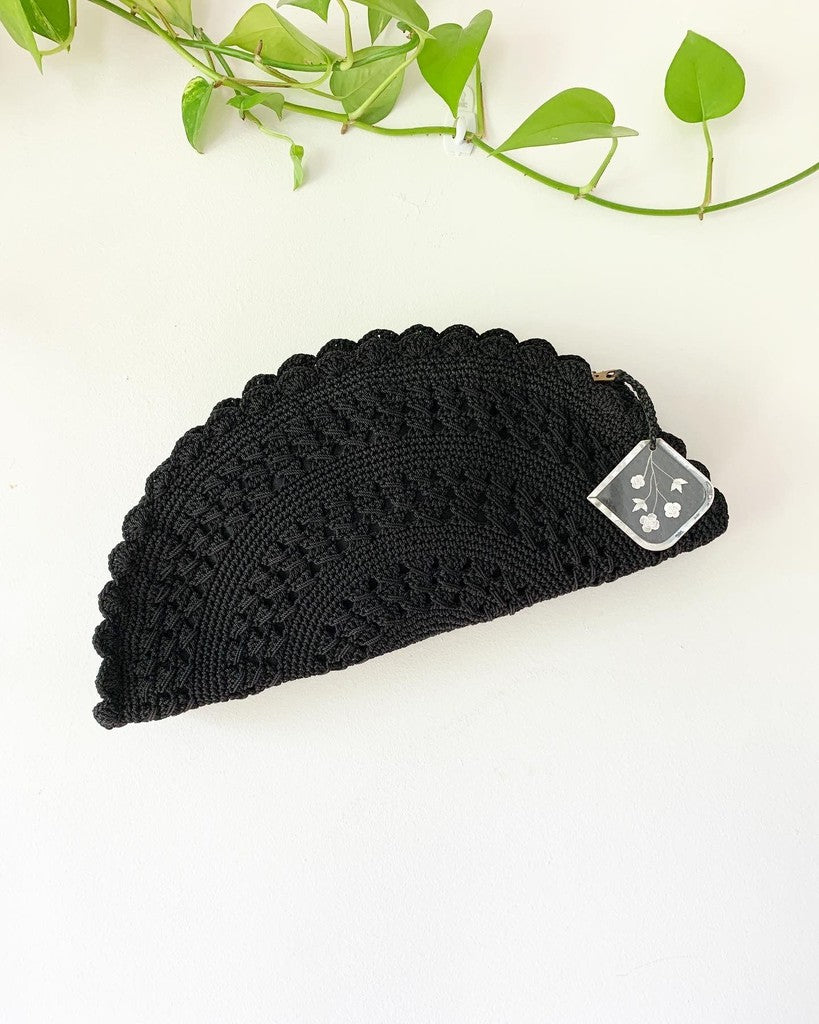 Vintage Crochet Black Curved Clutch Purse