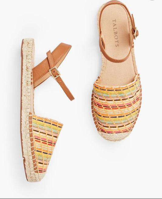 Talbots Izzy D'Orsay Espadrille Straw Rainbow Flats