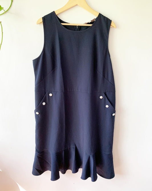 LOFT Navy Flounce Pearl Dress Plus