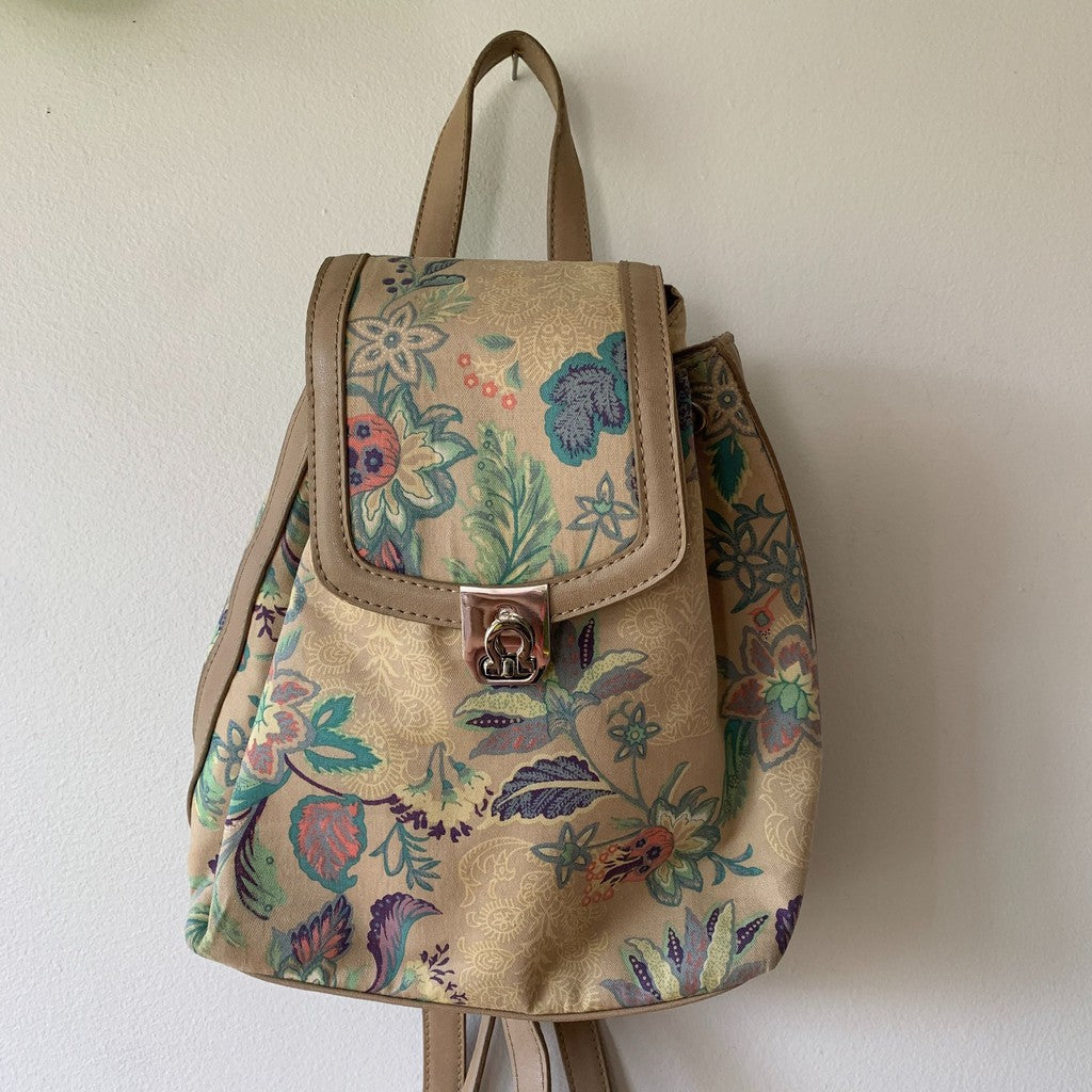 Etienne Aigner Beige Floral Mini Backpack Purse