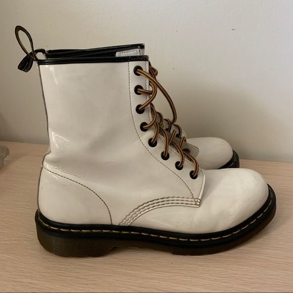 Dr. Martens White Patent Leather Women Combat Boot 10 1460