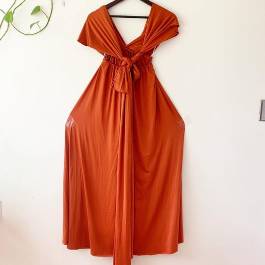 Rust Backless Halter Maxi Dress