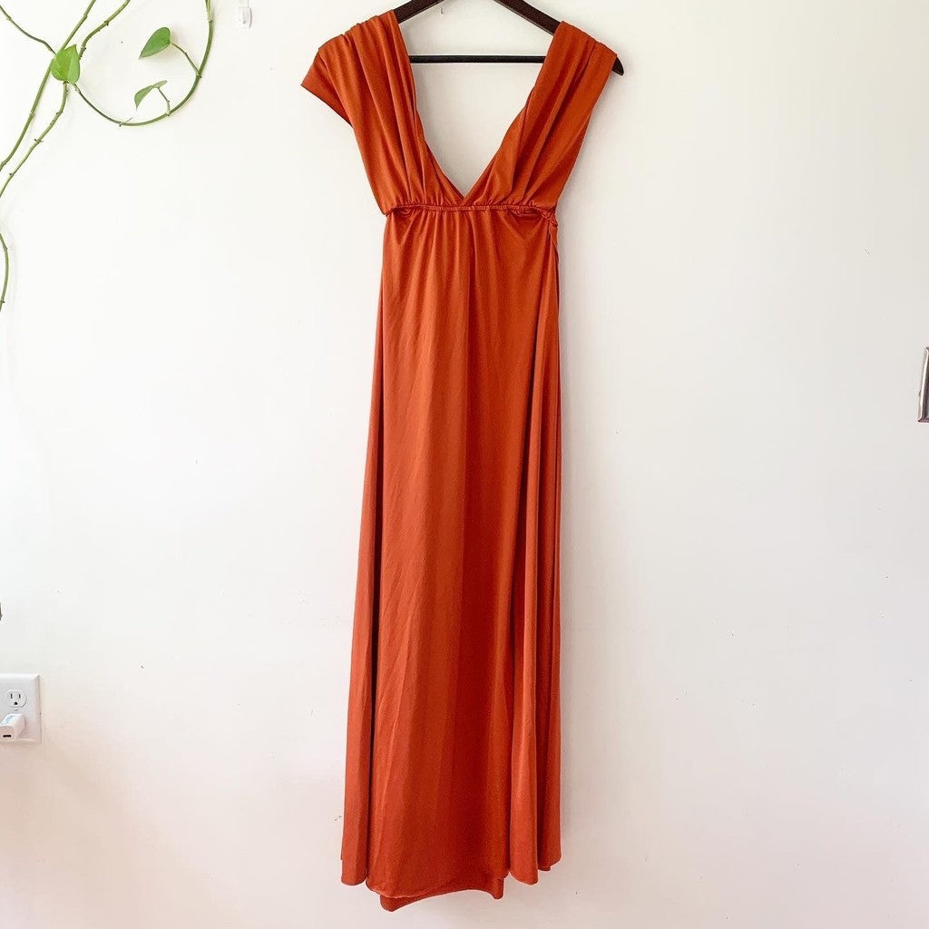 Rust Backless Halter Maxi Dress