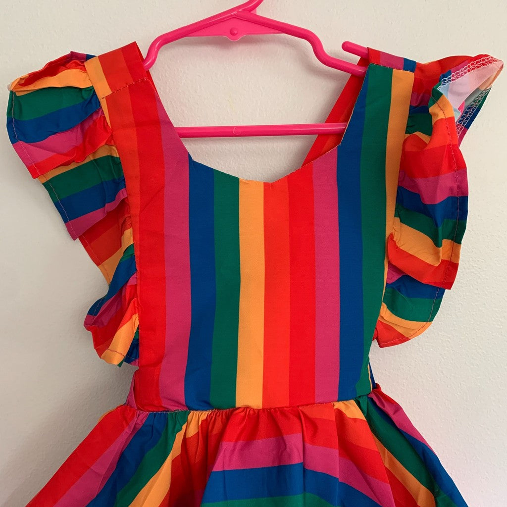 Toddler Girls Rainbow Dress Ruffle Backless Casual Summer Sundress