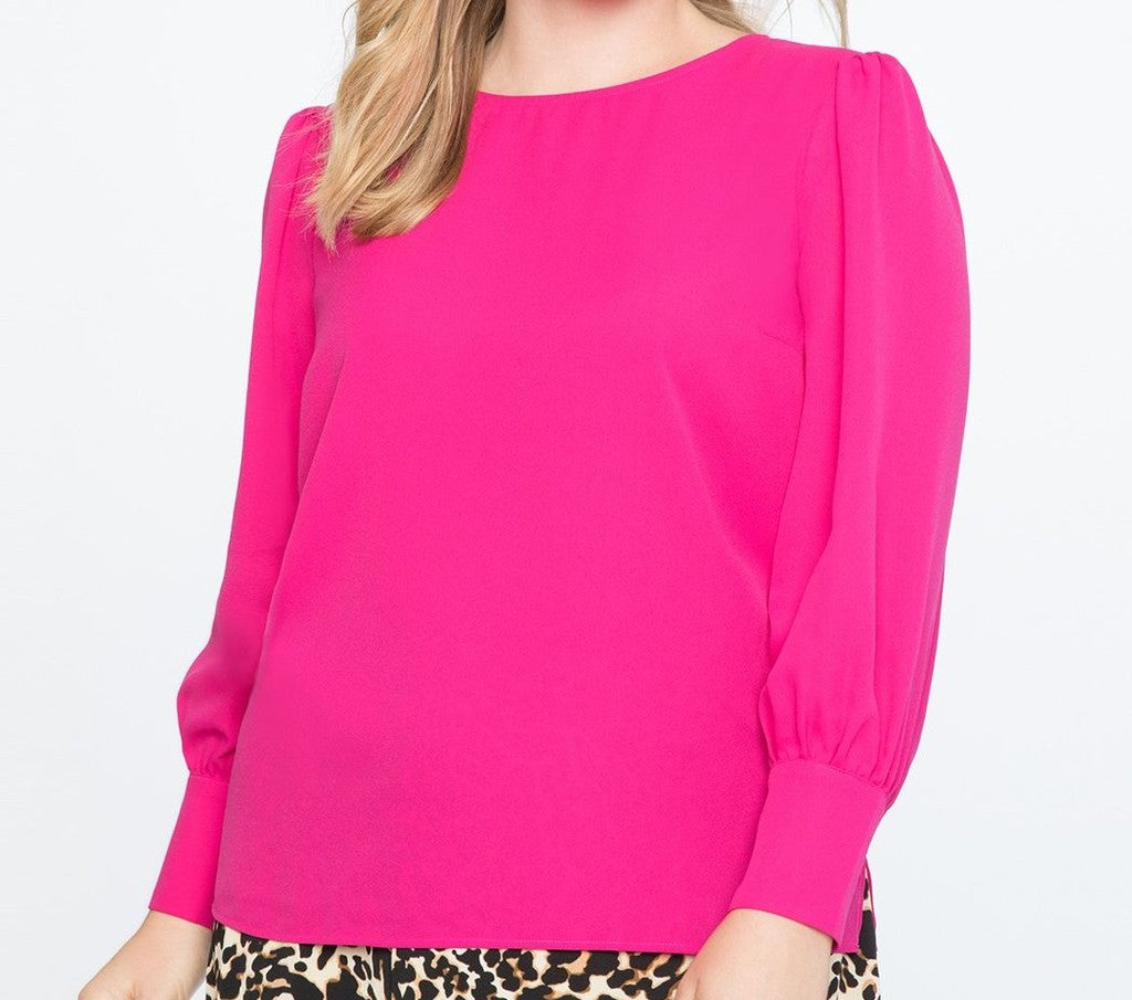 Eloquii Pink Puff Sleeve Top with Pearl Details