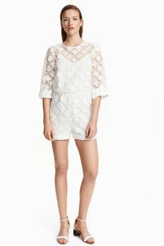 H&M Embroidered Organza One-Piece Shorts Romper